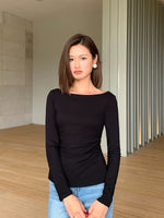 Load image into Gallery viewer, Lace Back Long Sleeve Top in Black