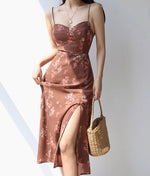 Load image into Gallery viewer, Ibizia Floral Tie Strap Slit Dress in Brown