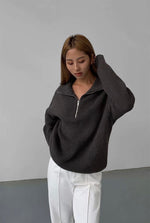 Load image into Gallery viewer, Half Zip Relaxed Knitted Sweater in Grey
