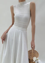 Load image into Gallery viewer, High Neck Sleeveless Line Top in Cream