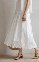 Load image into Gallery viewer, Eyelet Floral Midi Skirt in White
