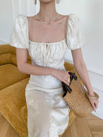 Load image into Gallery viewer, Embroidered Floral Blouson Dress in Off White