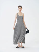 Load image into Gallery viewer, Checked Sleeveless Pocket Maxi Dress in Black/White