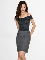 Load image into Gallery viewer, Tencel Off Shoulder Twist Top in Grey