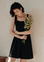 Load image into Gallery viewer, Tie Back Mid Flare Dress in Black