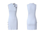 Load image into Gallery viewer, Checked Stretch Mini Cheongsam in Blue