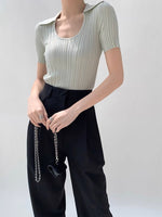 Load image into Gallery viewer, Wide Rib Collar Top in Green