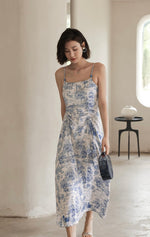 Load image into Gallery viewer, Toile Printed Cami Dress in White/Blue
