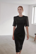 Load image into Gallery viewer, Korean Organza Tailored Stretch Dress in Black
