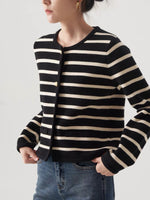 Load image into Gallery viewer, Wool Blend Striped Cardigan in Black/Cream