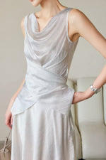 Load image into Gallery viewer, Textured Drape Wrap Top // Maxi Skirt in Silver