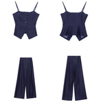 Load image into Gallery viewer, Chambray Wide Leg Trousers in Navy