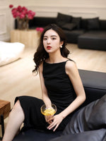 Load image into Gallery viewer, Boatneck Stretch Sheath Dress in Black