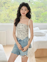 Load image into Gallery viewer, Ribbon Tie Back Printed Scarf Top in Cream