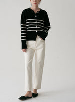 Load image into Gallery viewer, Mid Stripe Wool Cardigan in Black