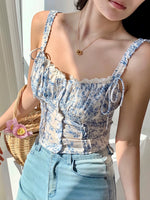Load image into Gallery viewer, Toile Floral Bustier Top in Blue/White