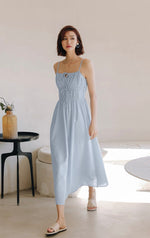 Load image into Gallery viewer, Ribbon Tie Gather Dress in Blue