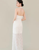 Load image into Gallery viewer, Keyhole Halter Lace Gown in White