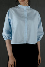 Load image into Gallery viewer, Cotton Poplin Blouson Sleeve Shirt in Sky Blue
