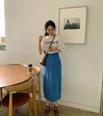 Load image into Gallery viewer, Korean Linen H-Line Skirt in Blue
