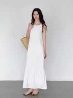 Load image into Gallery viewer, Striped Flute Hem Maxi Dress in White