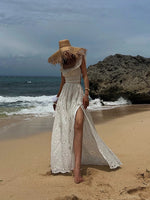 Load image into Gallery viewer, Laser Cut Floral Slit Dress in White