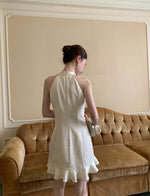 Load image into Gallery viewer, Floral Flute Hem Cheongsam Dress in Cream