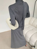 Load image into Gallery viewer, Light Knit Cardigan + Neck Tie in Grey
