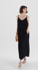 Load image into Gallery viewer, Pleated V Cami Maxi Dress in Black