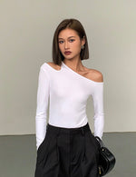 Load image into Gallery viewer, Off Shoulder Cutout Long Sleeve Top in Black