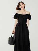 Load image into Gallery viewer, 2-Way Flutter Sleeve Midi Pocket Dress in Black