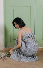 Load image into Gallery viewer, Tie Back Floral Panel Maxi Dress in Blue