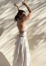 Load image into Gallery viewer, Tie Back Floral Pocket Maxi Dress in White