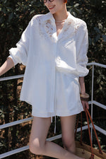 Load image into Gallery viewer, Tencel Blend Floral Lace Shirt // Shorts Set in White