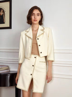 Load image into Gallery viewer, Tweed Cropped Mini Blazer in Cream