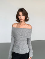 Load image into Gallery viewer, Off Shoulder Foldover Long Knit Top in Grey