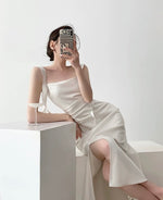 Load image into Gallery viewer, Ruffle Drape Slit Dress in Cream