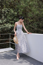 Load image into Gallery viewer, Floral Bustier Cami Dress in White/Blue