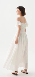 Load image into Gallery viewer, Off Shoulder Textured Pocked Maxi Dress in White