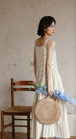 Load image into Gallery viewer, Asymmetric Striped Maxi Dress in Cream