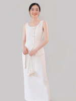 Load image into Gallery viewer, Tailored Maxi Sleeveless Suit Dress in White