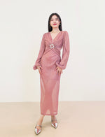 Load image into Gallery viewer, Textured Blouson Sleeve Midi Dress in Pink