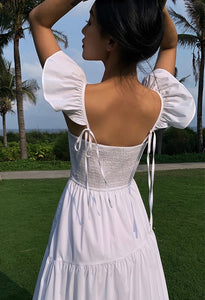Flutter Sleeve Panel Pocket Maxi Dress in White