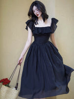 Load image into Gallery viewer, Tencel Blend 2-Way Ruffle Dress in Black