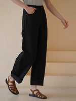 Load image into Gallery viewer, Cotton Straight Leg Trousers in Black