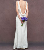Load image into Gallery viewer, Textured Drape Detachable Drop Back Bead Gown in White