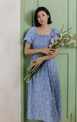 Load image into Gallery viewer, Off Shoulder Floral Blouson Dress in Blue
