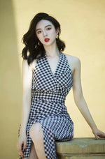 Load image into Gallery viewer, Checked Wrap Dress in Black/White