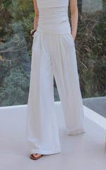 Load image into Gallery viewer, Linen Blend Gathered Bustier Top // Trousers // Maxi Skirt Set in White