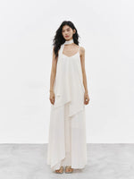 Load image into Gallery viewer, Asymmetric Layered Maxi Dress + Neck Drape in Cream